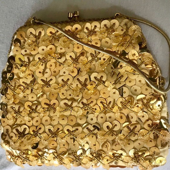 Beautiful Gold Sequence & Beaded Handbag - Picture 3 of 6